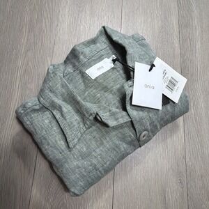 ONIA 100% Linen Over Shirt Mens XL Heathered Indigo Pine Green Long Sleeve New